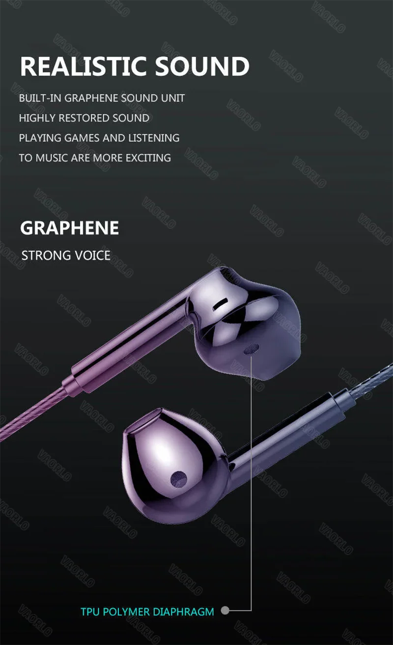 VAORLO 3.5mm/Type-C Wired Headphones Heavy Bass In Ear Earphone With Mic USB C Stereo Earbuds Gaming Headset For Samsung iPhone