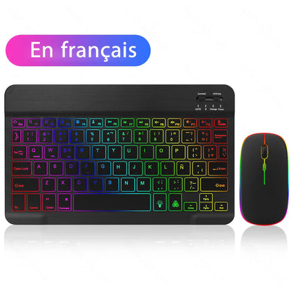 EMTRA Clavier et souris Bluetooth rétroéclairés pour iOS, Android, Windows, iPad, clavier portugais, clavier espagnol