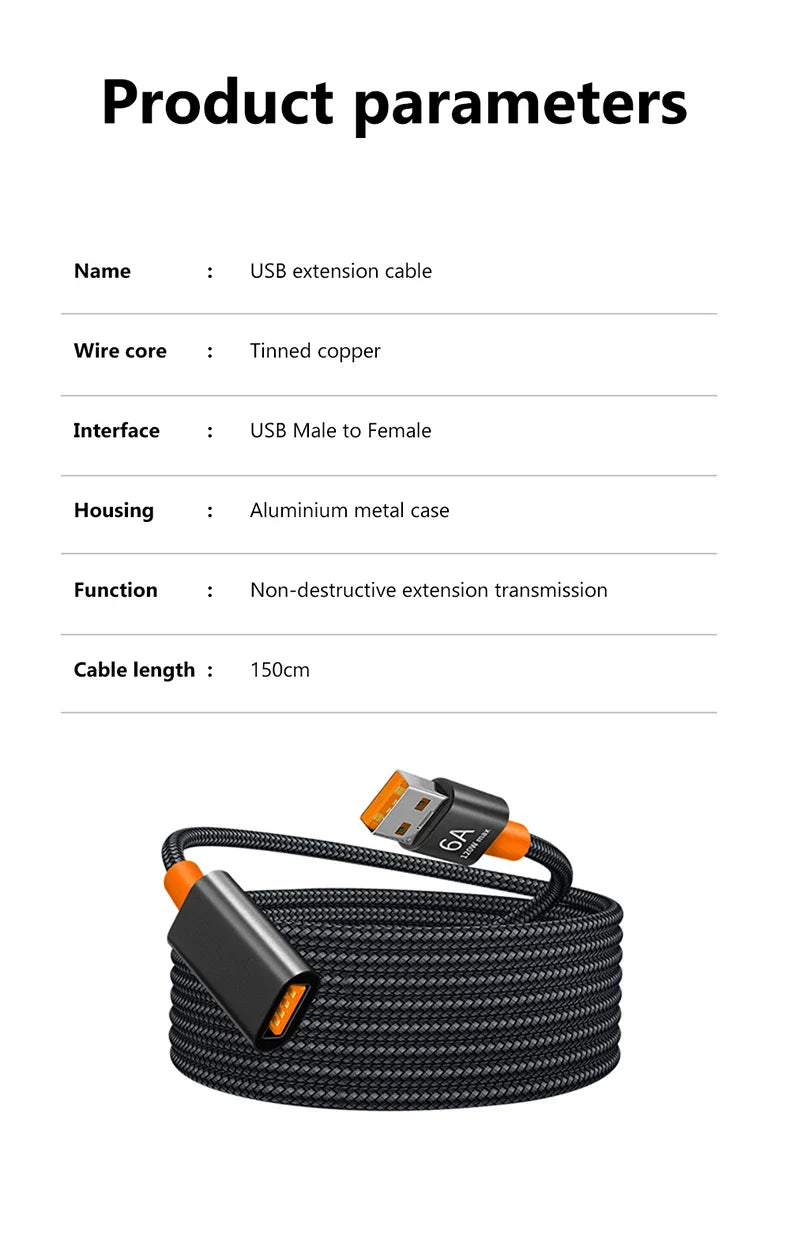 6A USB 3.0/2.0 USB Extension Cable for Smart Laptop PC TV Xbox One SSD USB Extension Cable Extender Cord Mini Fast Speed Cable