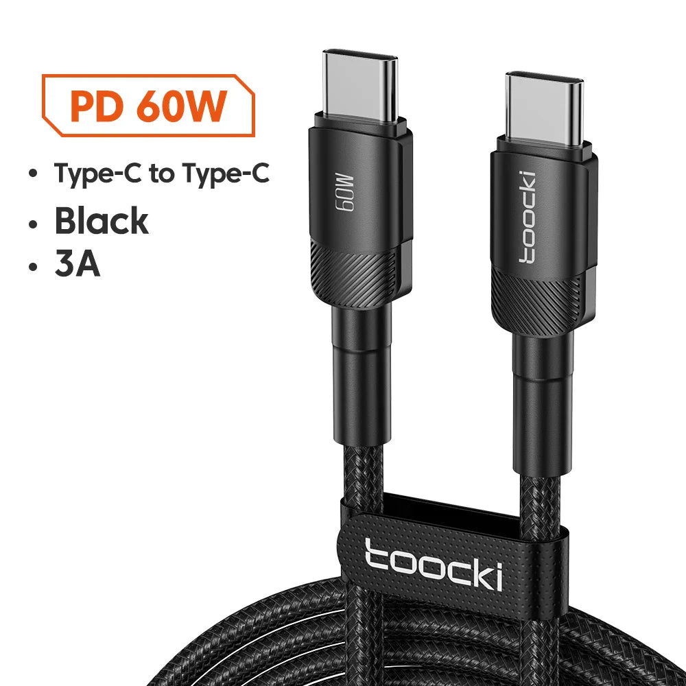 Toocki 60W/100W Type C to USB C Cable PD 3.0 Quick Charge Fast Charging Type C to Type C For Huawei Xiaomi Samsung Laptop