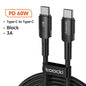 Toocki 60W/100W Type C to USB C Cable PD 3.0 Quick Charge Fast Charging Type C to Type C For Huawei Xiaomi Samsung Laptop