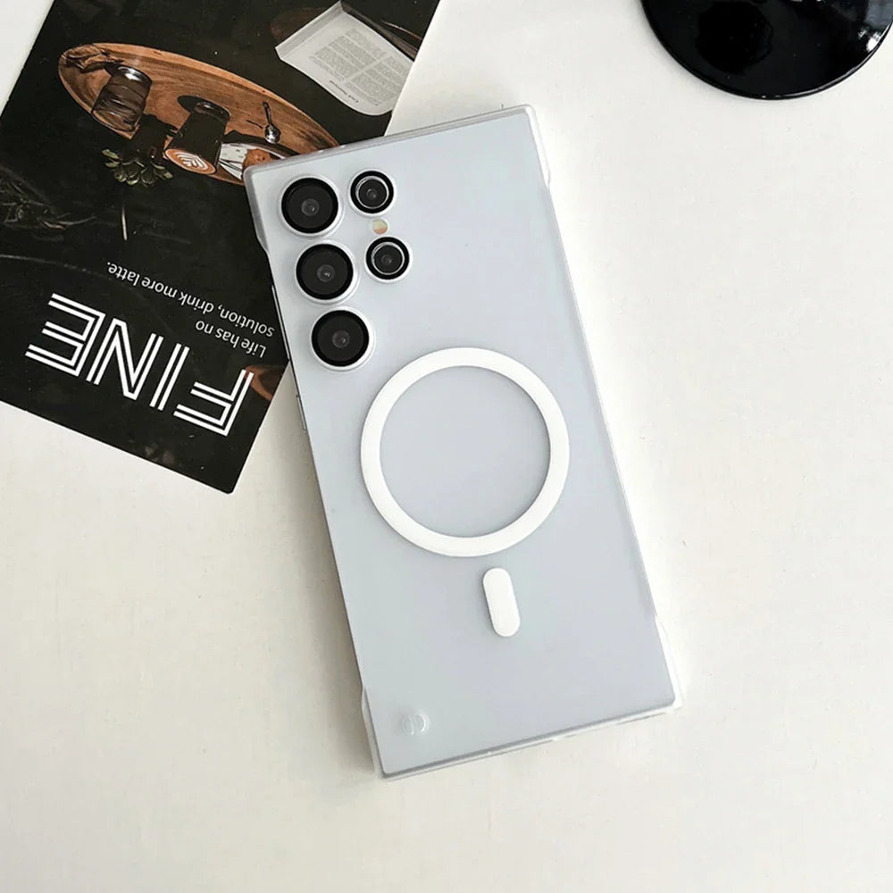 Ultra Slim For Magsafe Clear Frameless Phone Case For Samsung S24 Plus S22 S23 Ultra Magnetic Wireless Charging Borderless Cover