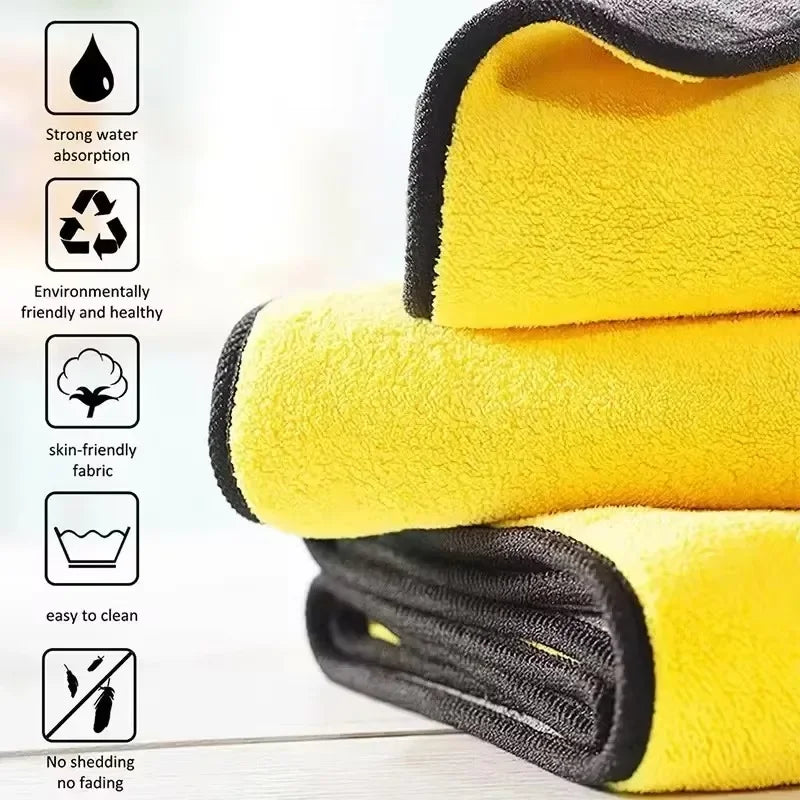 Chiffons en microfibre double face pour voiture, super absorbants, pour le lavage, le séchage, le nettoyage, les serviettes de détail automobile, les chiffons de nettoyage, outils