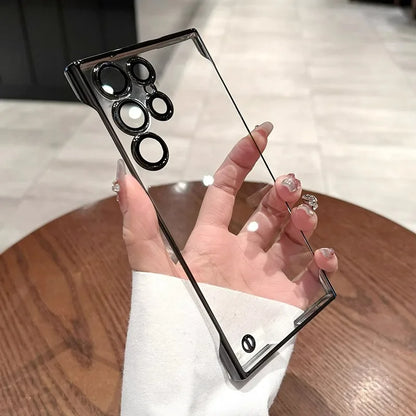 Luxury Plating Frameless Case For Samsung S25 S24 Ultra S23 S22 Ultra Transparent Camera Lens Film Protection Shockproof Cover