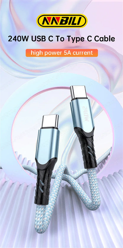 NNBILI 240W USB C Cable Power Wire QC4.0 for MacBook Samsung iPhone 15 16 USB C to C PD Cable 48V5A Fast Charging Type C Cable