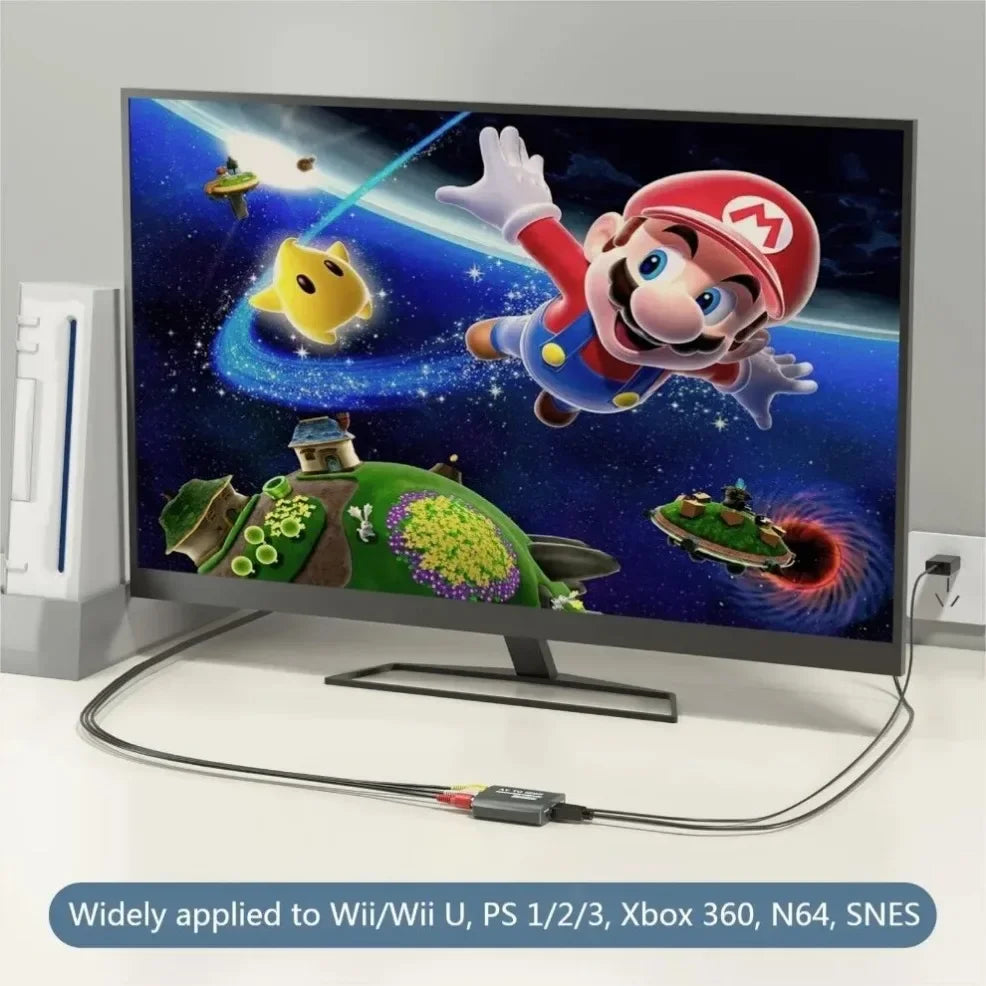 Convertisseur adaptateur composite AV vers HDMI RCA vers HDMI HD 1080P avec câble USB Adaptateur AV CVBS pour N64 Wii PS1/2/3 Xbox One SNES, etc.