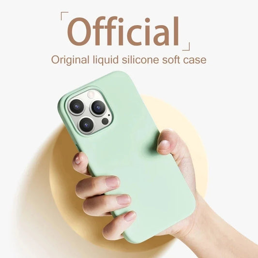Coque en silicone liquide souple antichoc pour iPhone 15 14 13 12 11 Pro Max Mini XR X XS 8 Plus