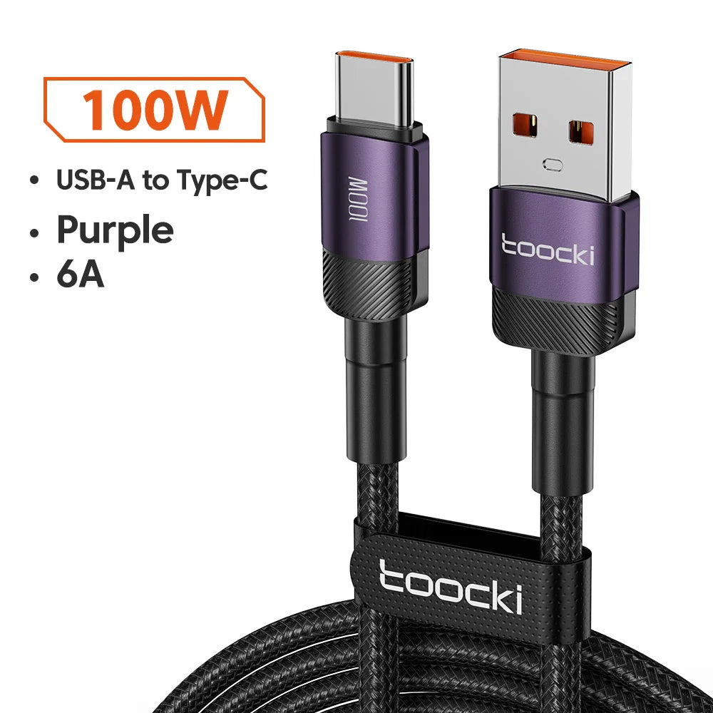 Toocki USB Type C Cable 100W Fast Charging 6A Type C Cable for Xiaomi Huawei P30 P40 Samsung POCO Realme Oneplus Data Wire