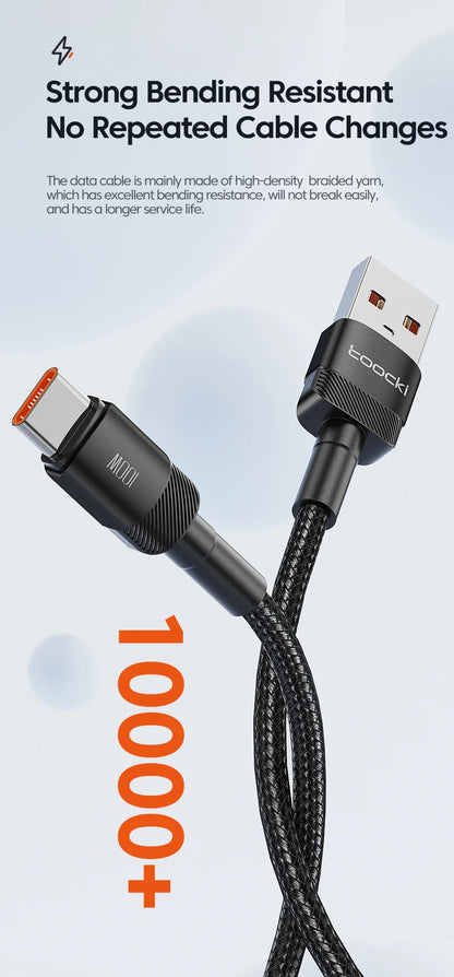 Toocki USB Type C Cable 100W Fast Charging 6A Type C Cable for Xiaomi Huawei P30 P40 Samsung POCO Realme Oneplus Data Wire