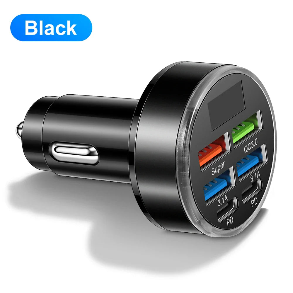 Total 100W Car Charger 6 Ports USB C Charger PD Fast Charging for iPhone 15 14 13 Pro Max Xiaomi 14 13 Samsung