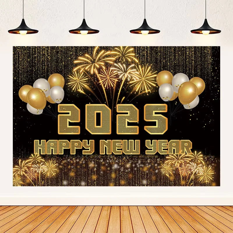 2025 Happy New Year Backdrops for Christmas Photography Decor Background Fireworks Celebrate Party Family Poster Photo Props