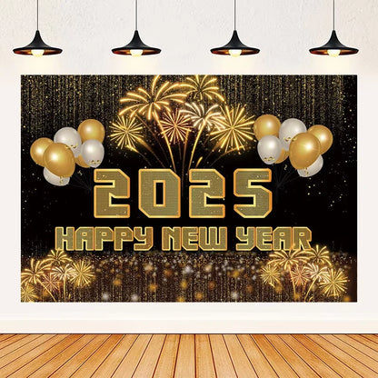 2025 Happy New Year Backdrops for Christmas Photography Decor Background Fireworks Celebrate Party Family Poster Photo Props