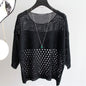 2022 new summer style loose cut out knitwear thin sun protection clothing women's round neck knitwear half-sleeved pullover