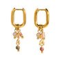 YACHAN 18K Gold Plated Stainless Steel Hoop Earrings for Women Natural Stone Pink Cute Charms Waterproof Jewelry