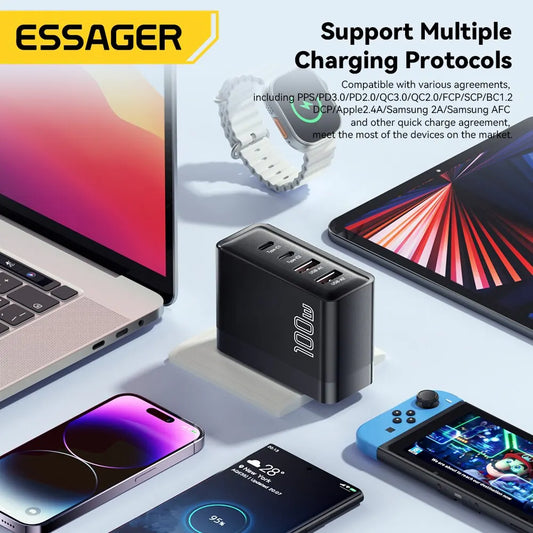 Essager 100W GaN USB Type C Caricabatterie PD QC Quick Charge 4.0 3.0 Type C Ricarica Rapida Per iPhone 14 13 12 Xiaomi Macbook