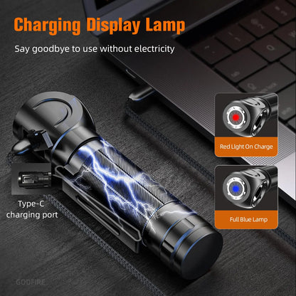 Nouvelle lampe frontale LED SUPERFIRE TH04 rechargeable Type C Phare 90° Lampe de poche 18650 avec aimant indicateur, Lampe frontale