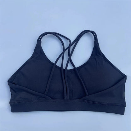 Soutien-gorge de sport uni doux haute résistance pour femme – Haut de sport serré pour entraînement complet, gym, yoga, sous-vêtement serré avec coussinet de poitrine