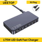 Ueetop 175W GaN USB C Charger LED Display 6-Port Desktop Charger Type C PD 100W PPS 45W Fast Charging for MacBook Samsung iPhone