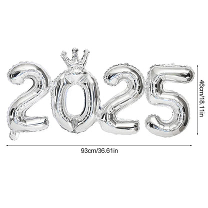 2025 Crown Number Foil Balloons Happy New Year Eve Party Decoration Photo Booth Props Supplies Christmas Home Decor Navidad 2024