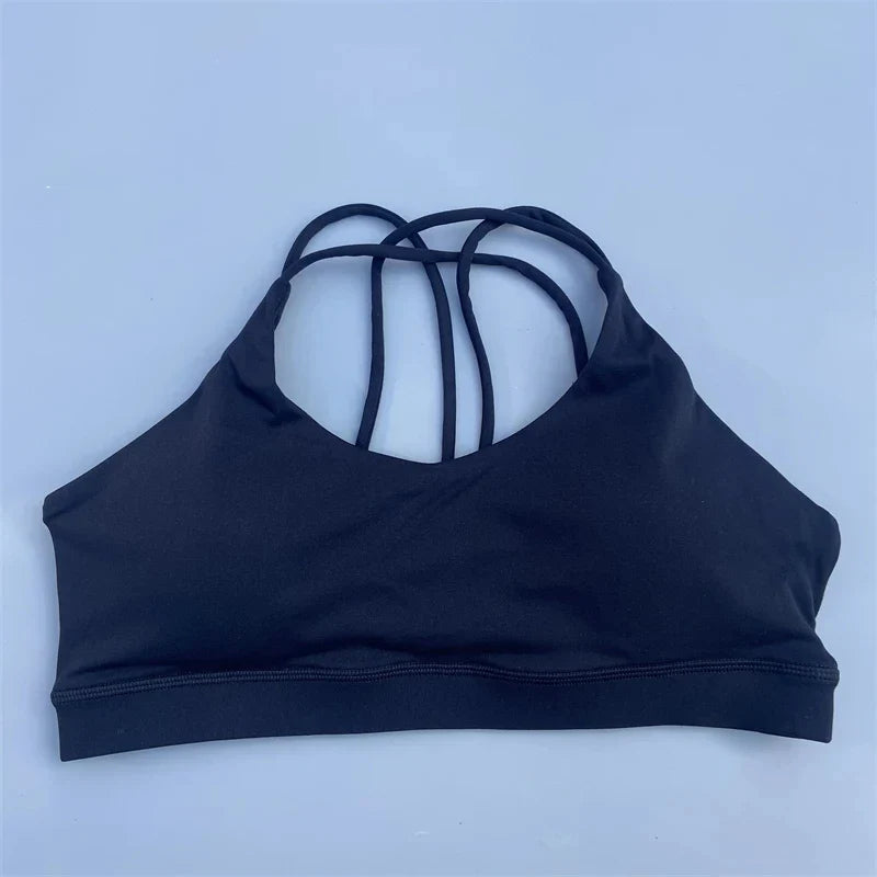Soutien-gorge de sport uni doux haute résistance pour femme – Haut de sport serré pour entraînement complet, gym, yoga, sous-vêtement serré avec coussinet de poitrine