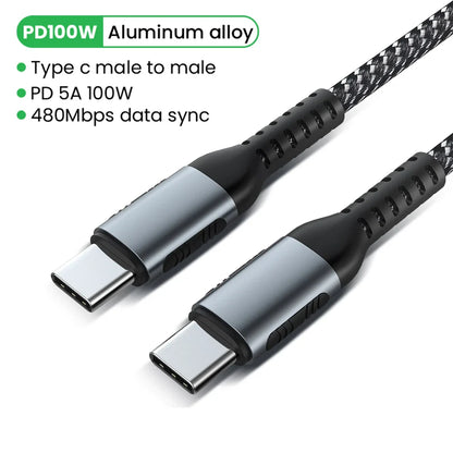 USB C to USB Type C Cable for MacBook Pro Quick Charge 4.0 PD 100W 5A Fast Charging for Samsung Xiaomi mi 10 Charge Cable 1/2M