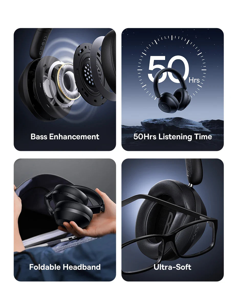 Casque Bluetooth sans fil Baseus Bass 30 Max – Bluetooth 5.3 – Écouteurs supra-auriculaires à diaphragme de 40 mm avec basses renforcées et latence ultra-faible – Autonomie 50h