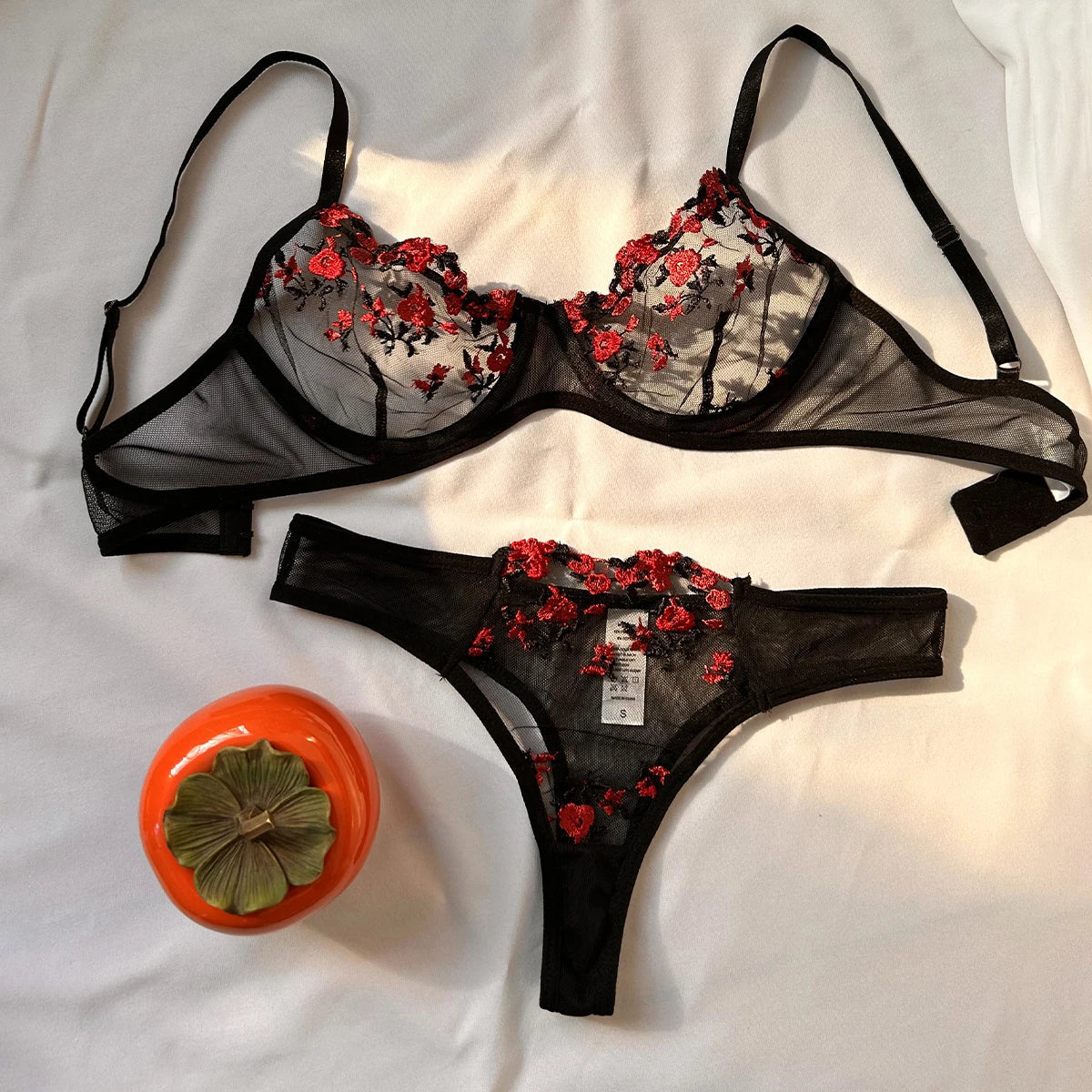 2-Pieces Fancy Sexy Lingerie Set Woman Semi-Sheer Women's Underwear Embroidery Beautiful Bra And Panty Sets Erotic Outfits