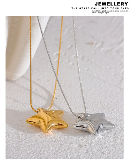 Yhpup 316l Stainless Steel Star Pendant Necklace Waterproof 18K PVD Plated Metal Fashion Jewelry Attractive Women Accessories