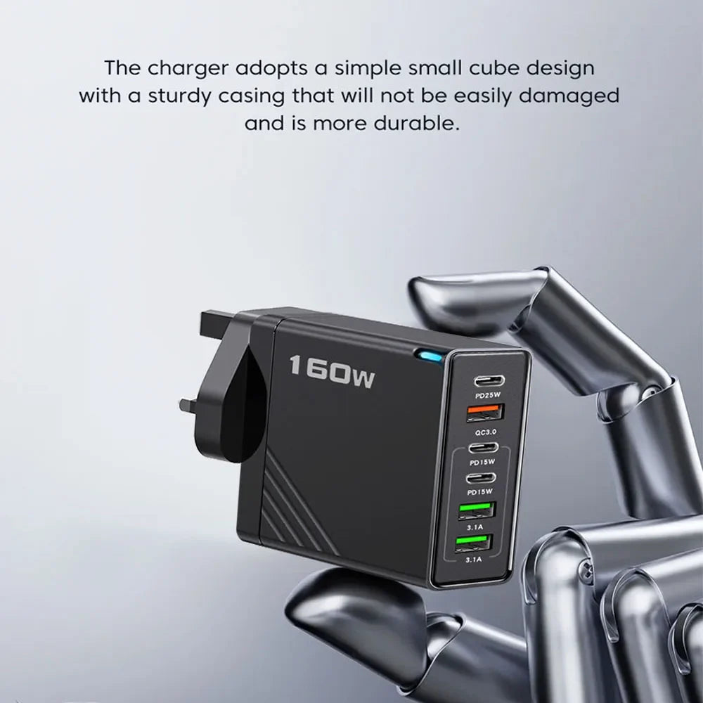 160W Multi Ports USB Type C Charger Fast Charging Phone Charger Adapter For iPhone Samsung Xiaomi EU/US/UK Plug USB Wall Charger