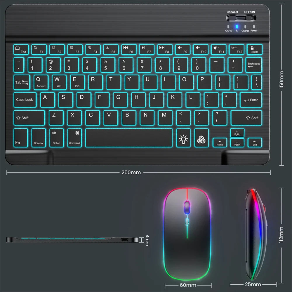 EMTRA Clavier et souris Bluetooth rétroéclairés pour iOS, Android, Windows, iPad, clavier portugais, clavier espagnol