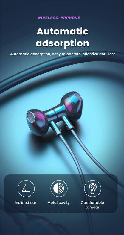 Wireless Earphones 5.3 Neckband Headphones Gaming LED Display Stereo Sports Headset Halter Waterproof Magnetic Earbuds