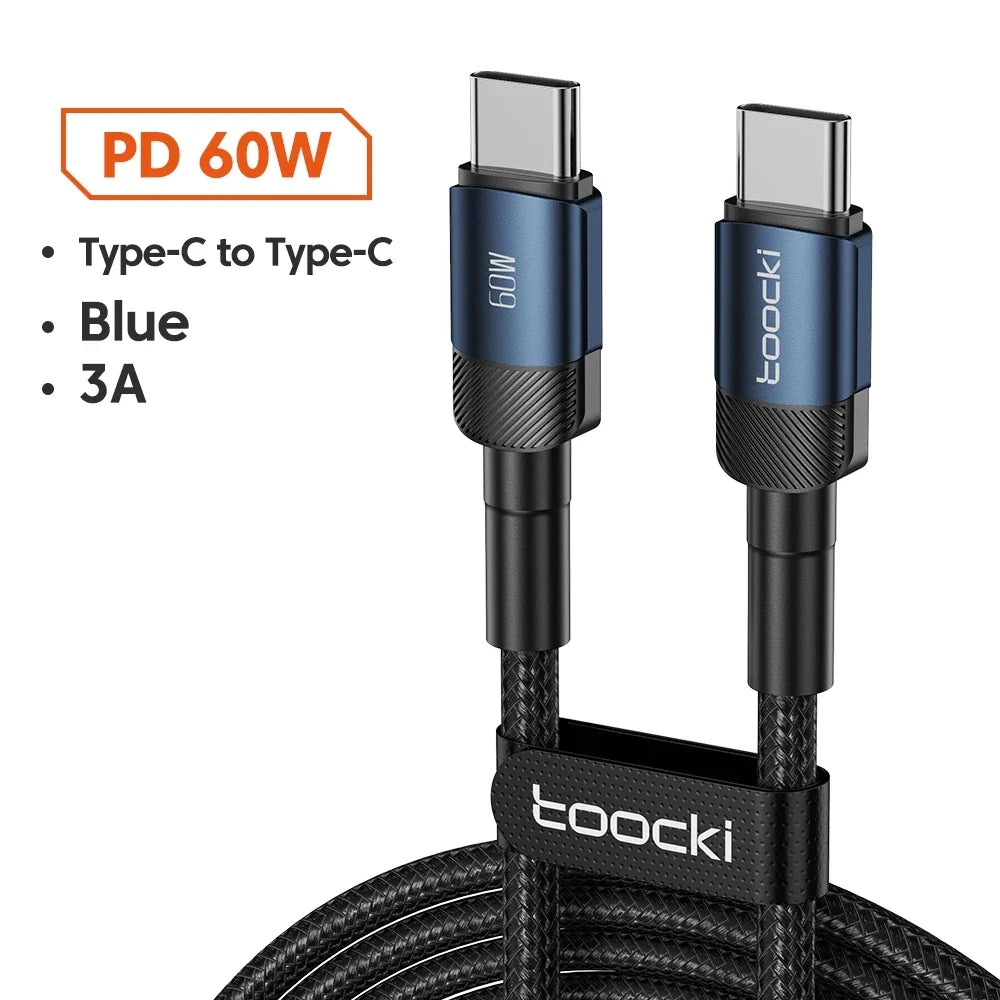 Toocki 60W/100W Type C to USB C Cable PD 3.0 Quick Charge Fast Charging Type C to Type C For Huawei Xiaomi Samsung Laptop