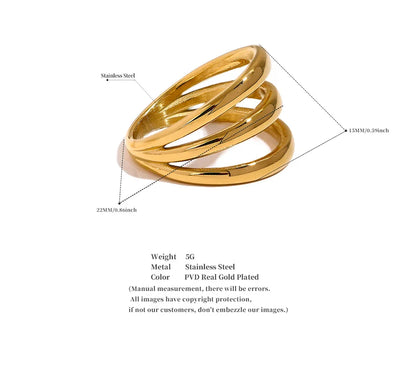 Yhpup Stainless Steel Geometric Hollow Layered Wide Ring Metal Texture Waterproof Daily Simple Stylish Golden Jewelry for Women