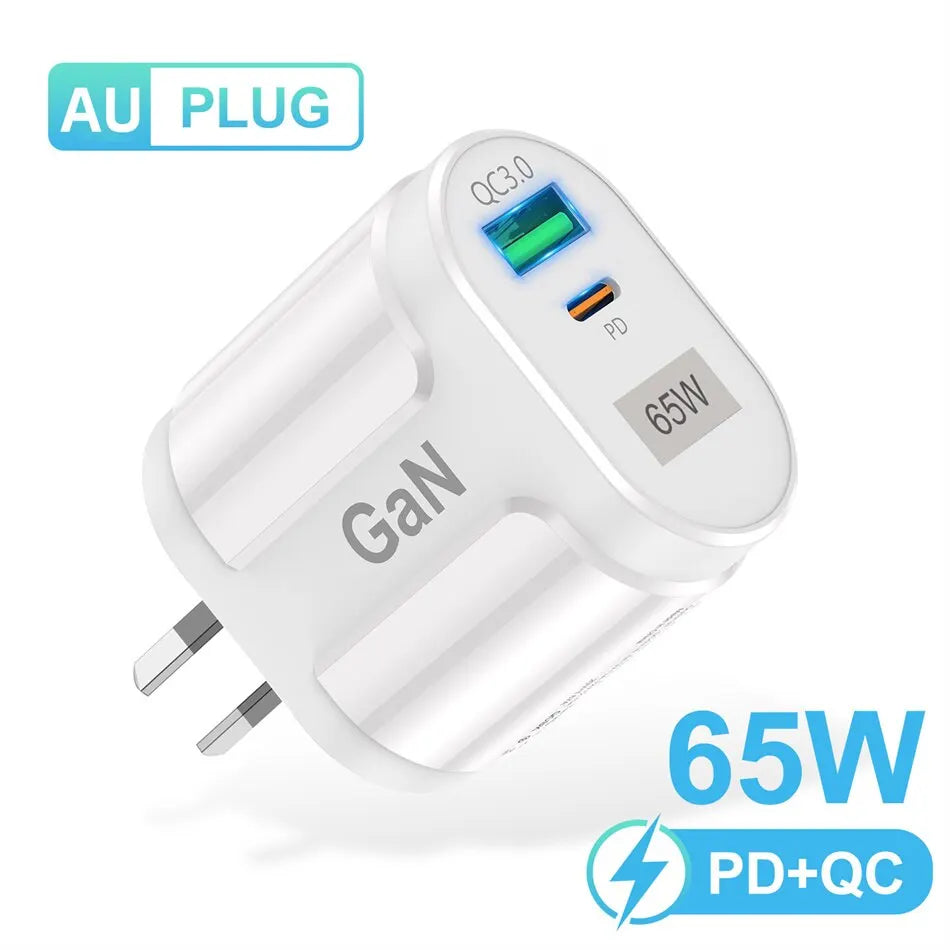 USLION 65W GaN USB C Charger Quick Charge Korea EU US Plug PD USB-C TypeC Fast USB Charger For iPhone 14 Xiaomi Samsung Macbook