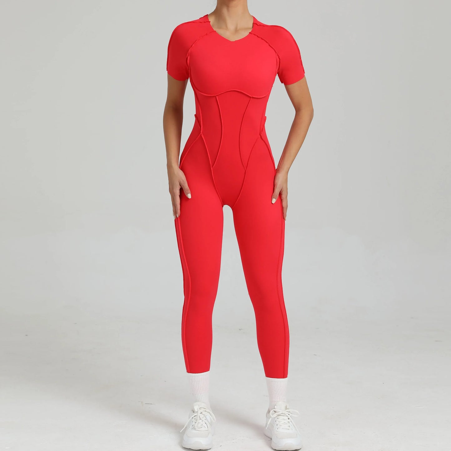 Women's One-Piece Suit Zipper Short Sleeve Gym Push Up Workout Clothes Fitness Short Bodysuit Sportswear Jumpsuits