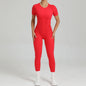 Women's One-Piece Suit Zipper Short Sleeve Gym Push Up Workout Clothes Fitness Short Bodysuit Sportswear Jumpsuits