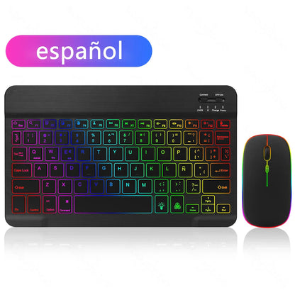 EMTRA Clavier et souris Bluetooth rétroéclairés pour iOS, Android, Windows, iPad, clavier portugais, clavier espagnol