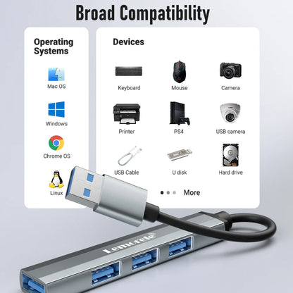 Lemorele Adaptateur USB OTG 4 ports 120 cm Adaptateur multi-répartiteur USB A 3.0 Accessoires pour ordinateur portable Xiaomi Lenovo Macbook Pro