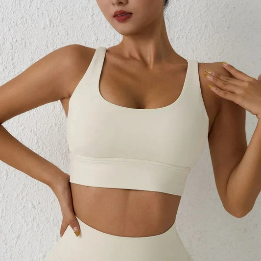 Soutien-gorge de sport uni pour femme, brassière de gym et yoga, haut athlétique ajusté avec coussinets de poitrine, haute qualité antichoc