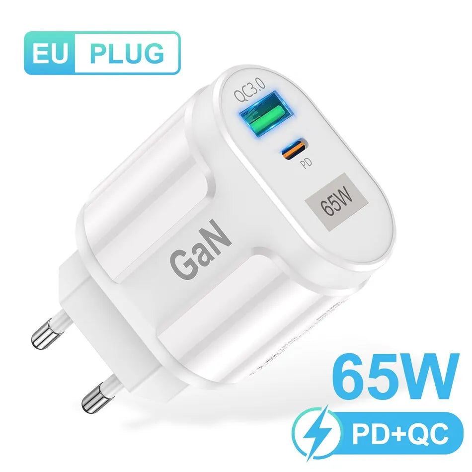 USLION 65W GaN USB C Charger Quick Charge Korea EU US Plug PD USB-C TypeC Fast USB Charger For iPhone 14 Xiaomi Samsung Macbook