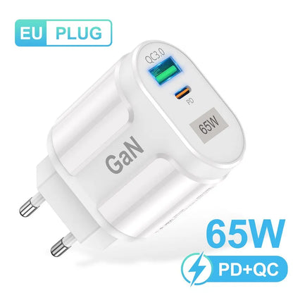USLION 65W GaN USB C Charger Quick Charge Korea EU US Plug PD USB-C TypeC Fast USB Charger For iPhone 14 Xiaomi Samsung Macbook