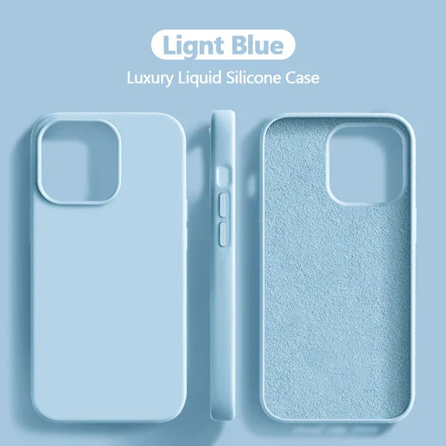 Original For iPhone 15 14 13 12 11 Pro Max Mini Case Liquid Silicone Soft Cover XR X XS 8 Plus Shockproof Protective Phone Cases
