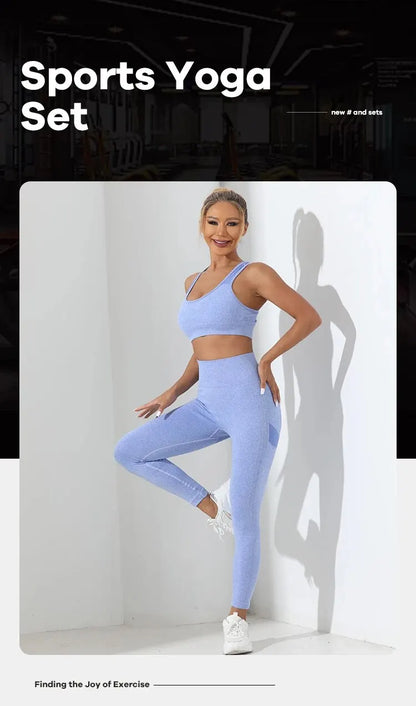 Yoga Basic 2pcs Seamless High Stretch Yoga Set Tracksuit Gym Set Crisscross Back Cami Hip-hugging Tummy Control Leggings