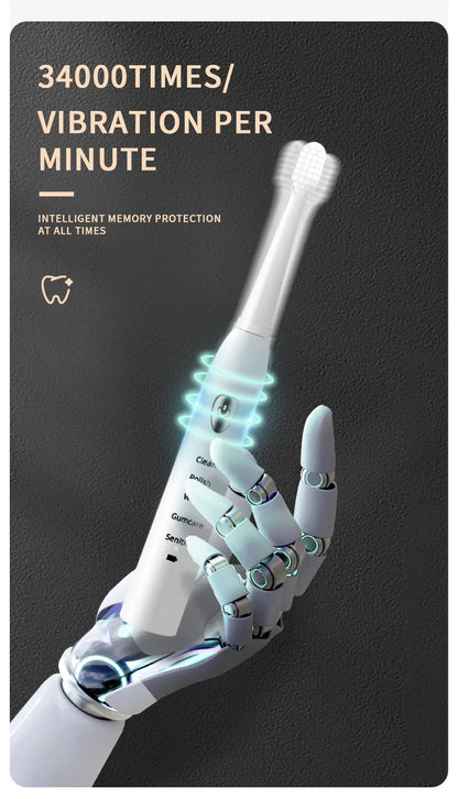 Jianpai Brosse à dents électrique acoustique classique noire et blanche pour adulte, 5 modes, chargement USB, étanche IPX7, électrique acoustique