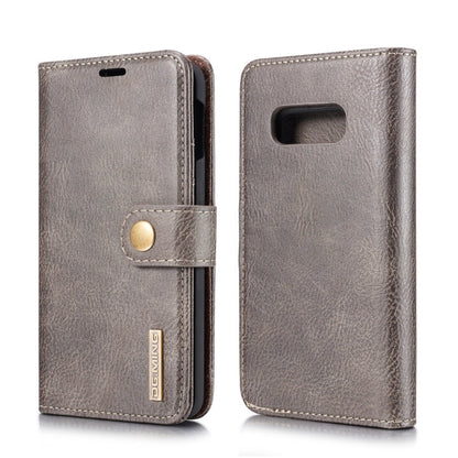 DG.MING Étui en cuir magnétique détachable à rabat avec texture Crazy Horse pour Samsung Galaxy S10 E, avec support, fentes pour cartes et portefeuille (Gris)