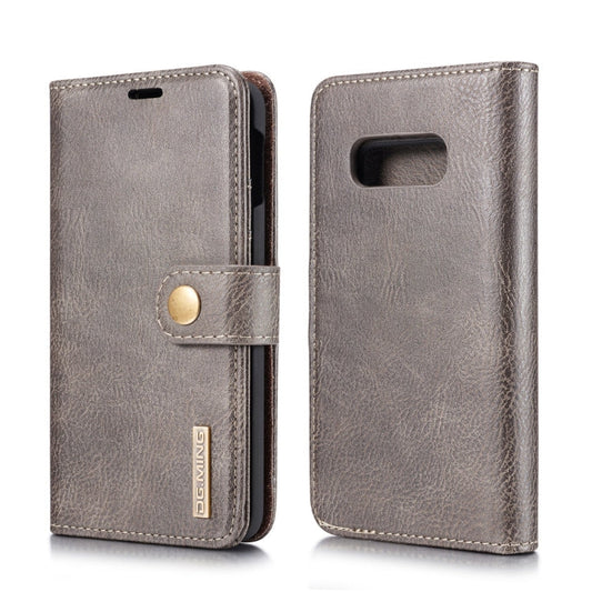 DG.MING Étui en cuir magnétique détachable à rabat avec texture Crazy Horse pour Samsung Galaxy S10 E, avec support, fentes pour cartes et portefeuille (Gris)