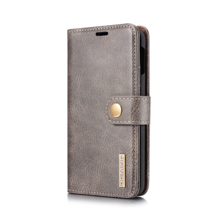 DG.MING Étui en cuir magnétique détachable à rabat avec texture Crazy Horse pour Samsung Galaxy S10 E, avec support, fentes pour cartes et portefeuille (Gris)
