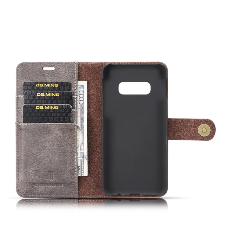 DG.MING Étui en cuir magnétique détachable à rabat avec texture Crazy Horse pour Samsung Galaxy S10 E, avec support, fentes pour cartes et portefeuille (Gris)