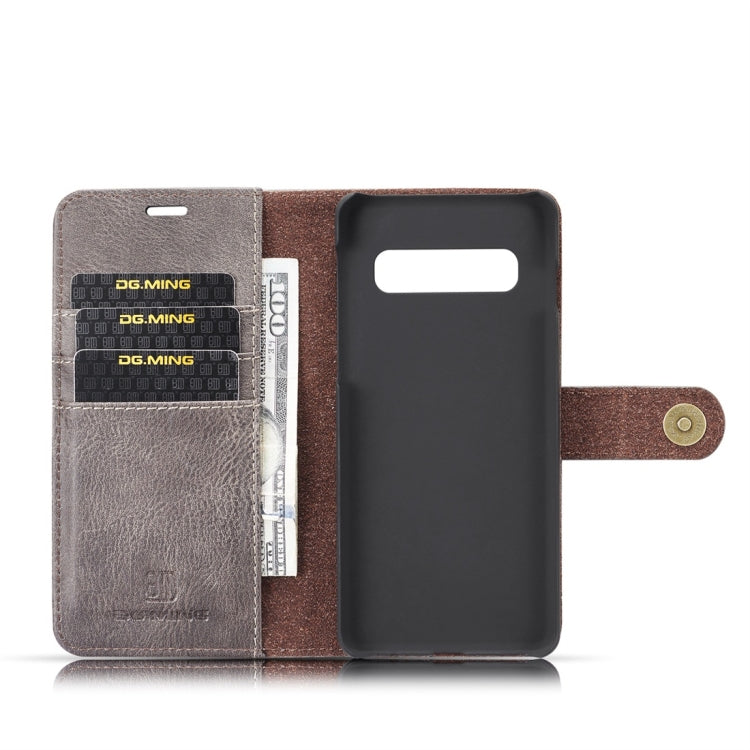 DG.MING Crazy Horse Texture Flip Detachable Magnetic Leather Case for Samsung Galaxy S10 Plus, with Holder & Card Slots & Wallet(Grey)