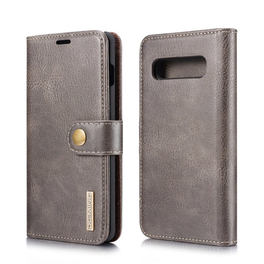 DG.MING Étui en cuir magnétique détachable à rabat avec texture Crazy Horse pour Samsung Galaxy S10, avec support, fentes pour cartes et portefeuille (gris)